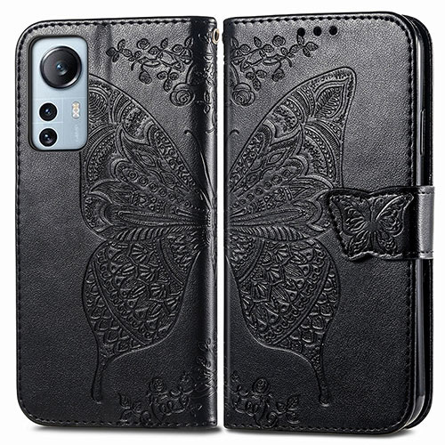 Leather Case Stands Butterfly Flip Cover Holder for Xiaomi Mi 12 Pro 5G Black
