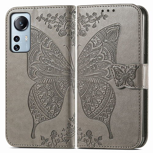 Leather Case Stands Butterfly Flip Cover Holder for Xiaomi Mi 12S 5G Gray