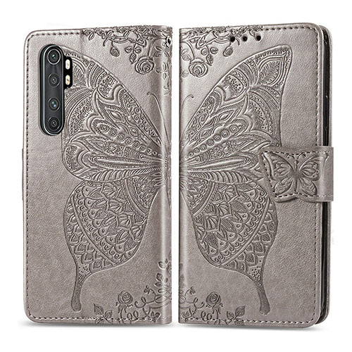Leather Case Stands Butterfly Flip Cover Holder for Xiaomi Mi Note 10 Lite Gray