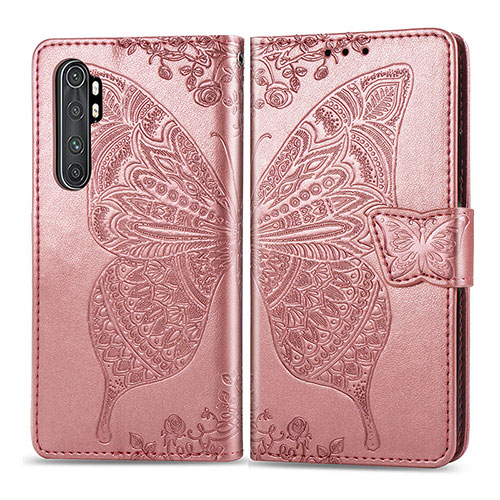 Leather Case Stands Butterfly Flip Cover Holder for Xiaomi Mi Note 10 Lite Pink