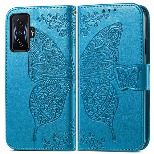 Leather Case Stands Butterfly Flip Cover Holder for Xiaomi Poco F4 GT 5G Blue