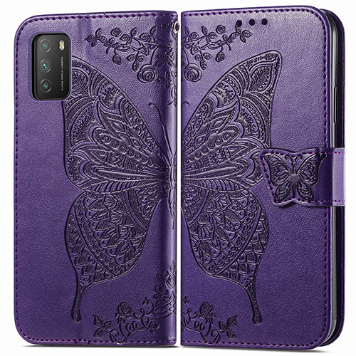 Leather Case Stands Butterfly Flip Cover Holder for Xiaomi Poco M3 Purple