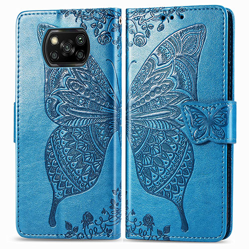 Leather Case Stands Butterfly Flip Cover Holder for Xiaomi Poco X3 NFC Blue