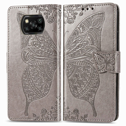 Leather Case Stands Butterfly Flip Cover Holder for Xiaomi Poco X3 Pro Gray
