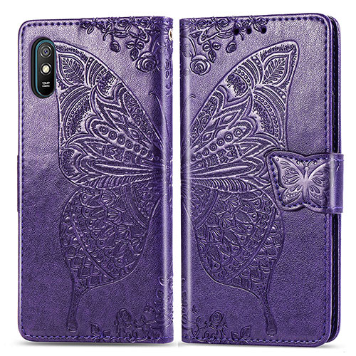 Leather Case Stands Butterfly Flip Cover Holder for Xiaomi Redmi 9A Purple