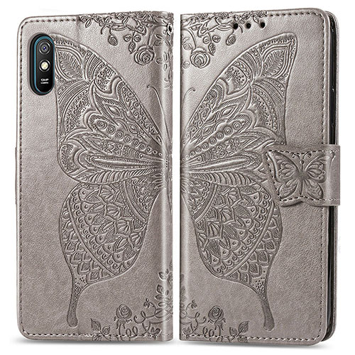 Leather Case Stands Butterfly Flip Cover Holder for Xiaomi Redmi 9AT Gray