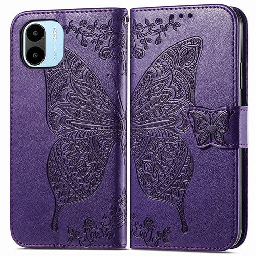 Leather Case Stands Butterfly Flip Cover Holder for Xiaomi Redmi A1 Purple