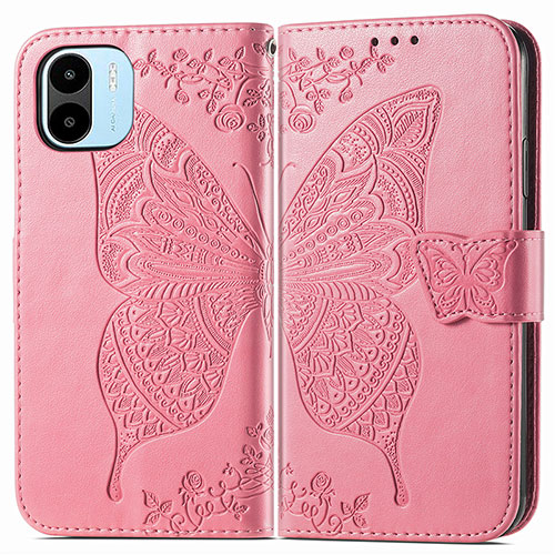 Leather Case Stands Butterfly Flip Cover Holder for Xiaomi Redmi A2 Hot Pink