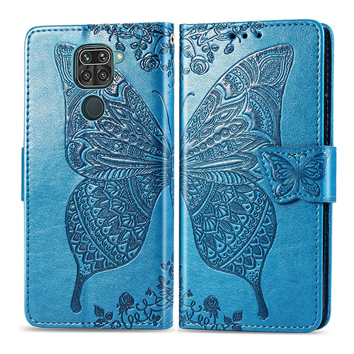 Leather Case Stands Butterfly Flip Cover Holder for Xiaomi Redmi Note 9 Blue