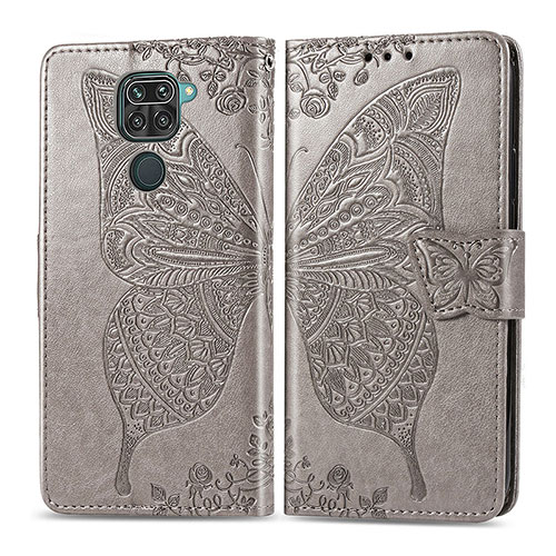Leather Case Stands Butterfly Flip Cover Holder for Xiaomi Redmi Note 9 Gray