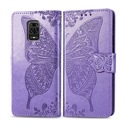 Leather Case Stands Butterfly Flip Cover Holder for Xiaomi Redmi Note 9 Pro Max Clove Purple