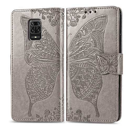 Leather Case Stands Butterfly Flip Cover Holder for Xiaomi Redmi Note 9 Pro Max Gray