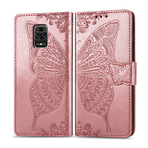 Leather Case Stands Butterfly Flip Cover Holder for Xiaomi Redmi Note 9 Pro Max Pink