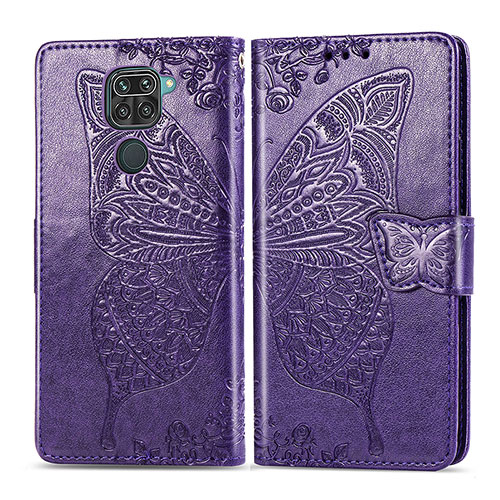 Leather Case Stands Butterfly Flip Cover Holder for Xiaomi Redmi Note 9 Purple