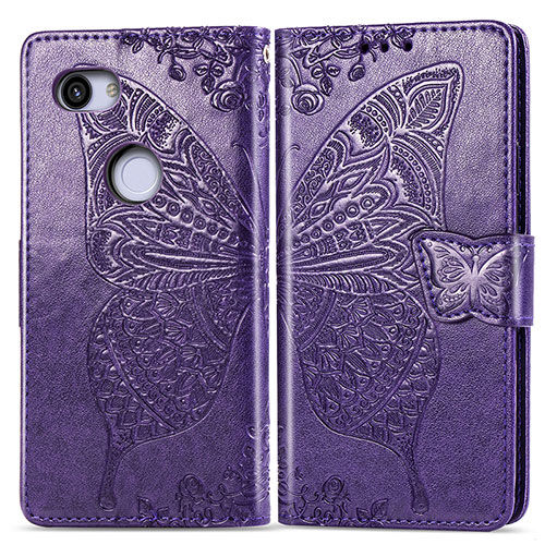 Leather Case Stands Butterfly Flip Cover Holder S01D for Google Pixel 3a XL Purple