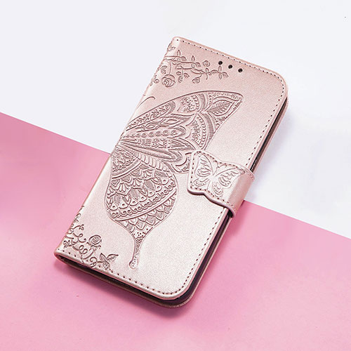 Leather Case Stands Butterfly Flip Cover Holder S01D for Google Pixel 4a 5G Rose Gold