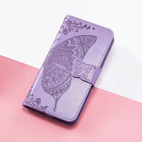 Leather Case Stands Butterfly Flip Cover Holder S01D for Google Pixel 5 Clove Purple