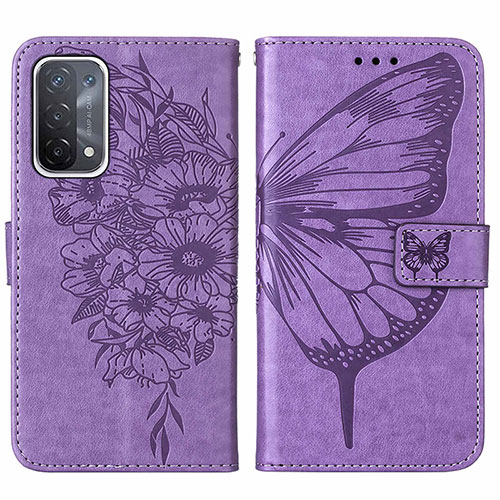 Leather Case Stands Butterfly Flip Cover Holder Y01B for OnePlus Nord N200 5G Clove Purple