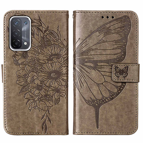 Leather Case Stands Butterfly Flip Cover Holder Y01B for OnePlus Nord N200 5G Gray