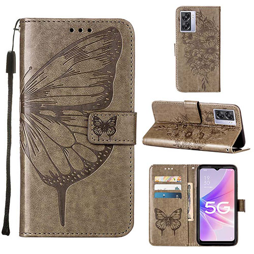 Leather Case Stands Butterfly Flip Cover Holder Y01B for OnePlus Nord N300 5G Gray