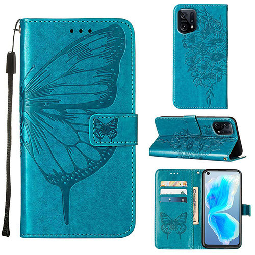 Leather Case Stands Butterfly Flip Cover Holder Y01B for Oppo Find X5 5G Blue