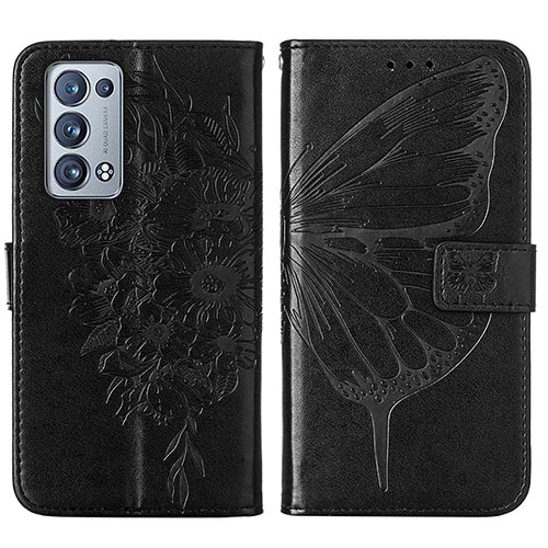 Leather Case Stands Butterfly Flip Cover Holder Y01B for Oppo Reno6 Pro 5G Black