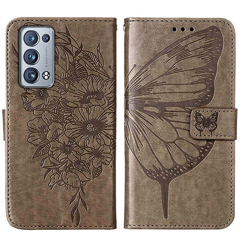 Leather Case Stands Butterfly Flip Cover Holder Y01B for Oppo Reno6 Pro 5G Gray
