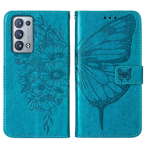 Leather Case Stands Butterfly Flip Cover Holder Y01B for Oppo Reno6 Pro+ Plus 5G Blue