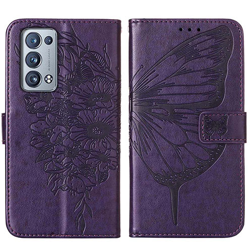 Leather Case Stands Butterfly Flip Cover Holder Y01B for Oppo Reno6 Pro+ Plus 5G Purple