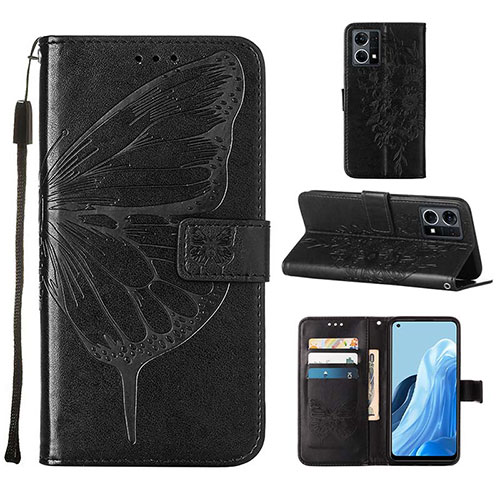 Leather Case Stands Butterfly Flip Cover Holder Y01B for Oppo Reno7 4G Black