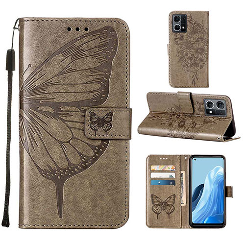 Leather Case Stands Butterfly Flip Cover Holder Y01B for Oppo Reno7 4G Gray