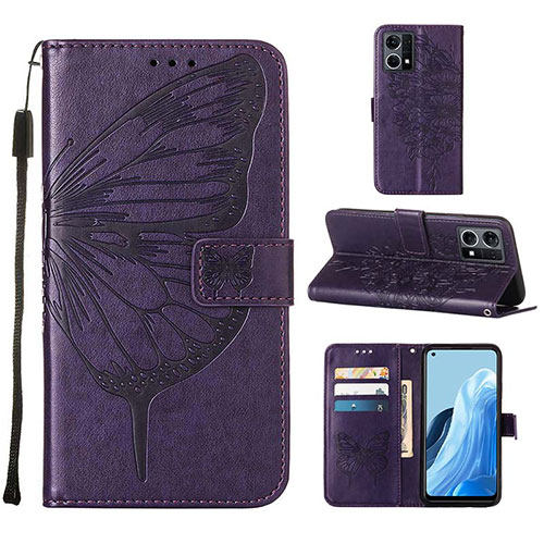 Leather Case Stands Butterfly Flip Cover Holder Y01B for Oppo Reno8 4G Purple