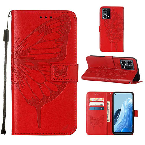 Leather Case Stands Butterfly Flip Cover Holder Y01B for Oppo Reno8 4G Red