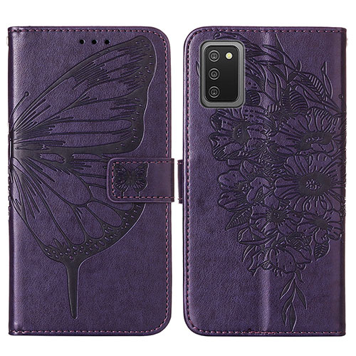 Leather Case Stands Butterfly Flip Cover Holder Y01B for Samsung Galaxy A02s Purple
