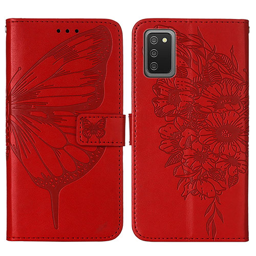 Leather Case Stands Butterfly Flip Cover Holder Y01B for Samsung Galaxy A02s Red