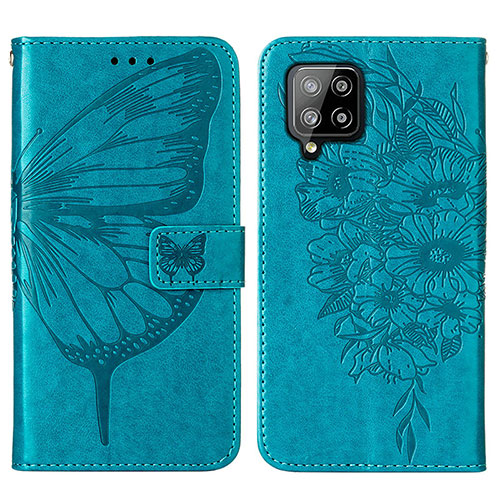 Leather Case Stands Butterfly Flip Cover Holder Y01B for Samsung Galaxy A42 5G Blue