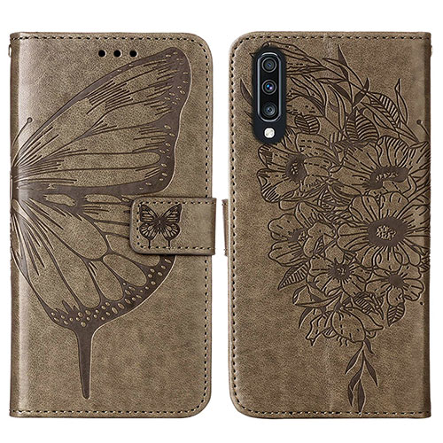 Leather Case Stands Butterfly Flip Cover Holder Y01B for Samsung Galaxy A50S Gray