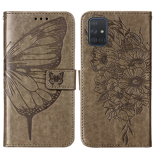 Leather Case Stands Butterfly Flip Cover Holder Y01B for Samsung Galaxy A51 4G Gray