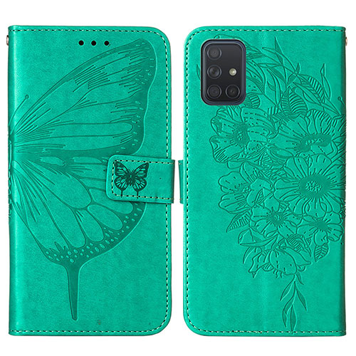 Leather Case Stands Butterfly Flip Cover Holder Y01B for Samsung Galaxy A51 5G Green