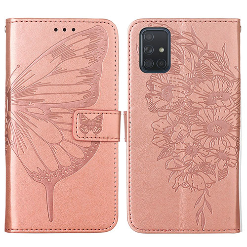 Leather Case Stands Butterfly Flip Cover Holder Y01B for Samsung Galaxy A51 5G Rose Gold