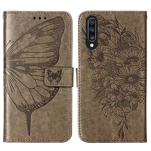 Leather Case Stands Butterfly Flip Cover Holder Y01B for Samsung Galaxy A70S Gray