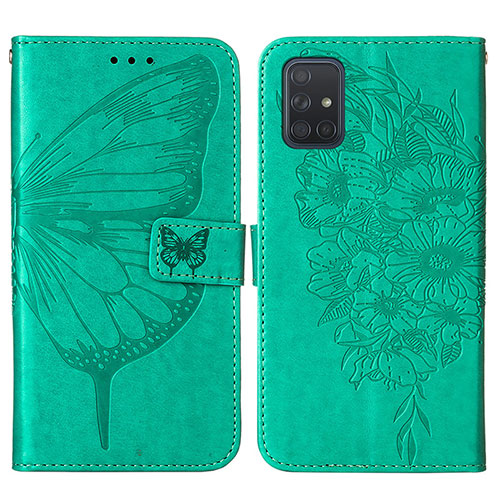 Leather Case Stands Butterfly Flip Cover Holder Y01B for Samsung Galaxy A71 5G Green