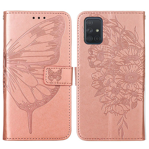 Leather Case Stands Butterfly Flip Cover Holder Y01B for Samsung Galaxy A71 5G Rose Gold