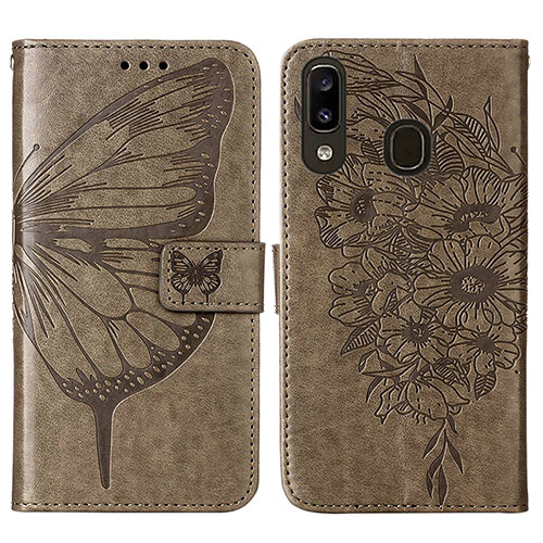 Leather Case Stands Butterfly Flip Cover Holder Y01B for Samsung Galaxy M10S Gray