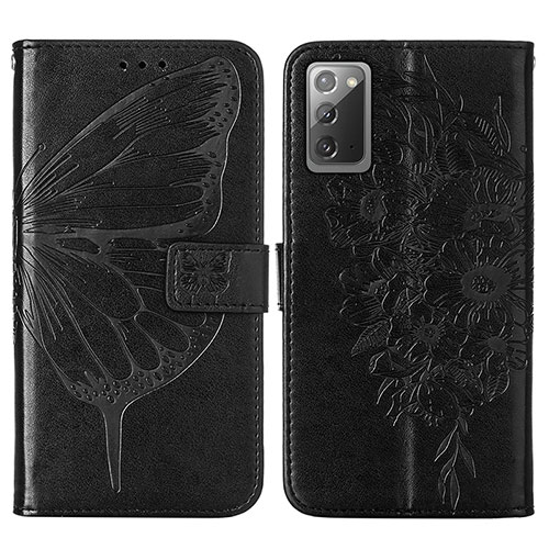 Leather Case Stands Butterfly Flip Cover Holder Y01B for Samsung Galaxy Note 20 5G Black