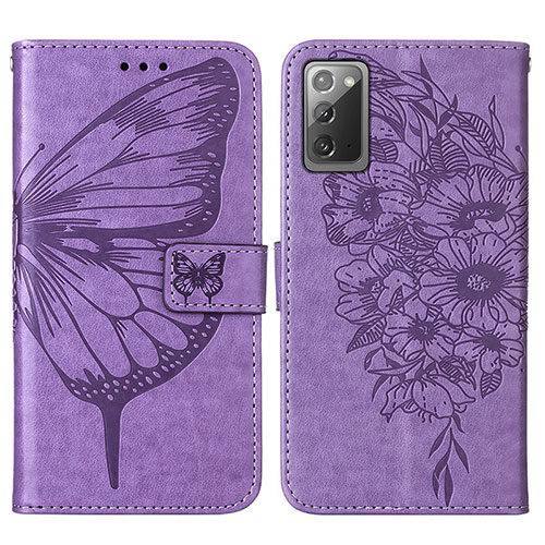 Leather Case Stands Butterfly Flip Cover Holder Y01B for Samsung Galaxy Note 20 5G Clove Purple