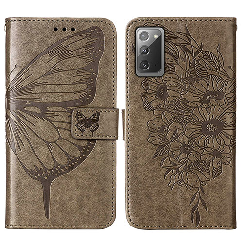 Leather Case Stands Butterfly Flip Cover Holder Y01B for Samsung Galaxy Note 20 5G Gray