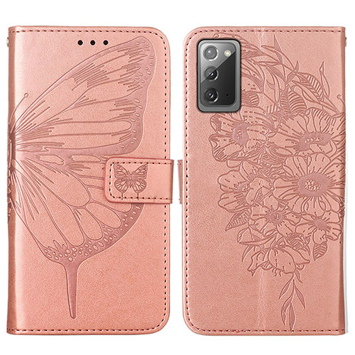Leather Case Stands Butterfly Flip Cover Holder Y01B for Samsung Galaxy Note 20 5G Rose Gold