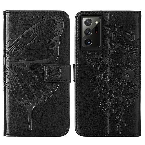 Leather Case Stands Butterfly Flip Cover Holder Y01B for Samsung Galaxy Note 20 Ultra 5G Black