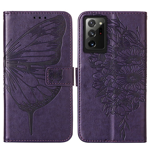 Leather Case Stands Butterfly Flip Cover Holder Y01B for Samsung Galaxy Note 20 Ultra 5G Purple